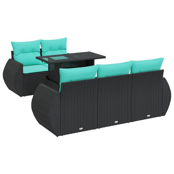 vidaXL 6-dijelni set vrtnih sofa s jastucima crni od poliratana bagrem