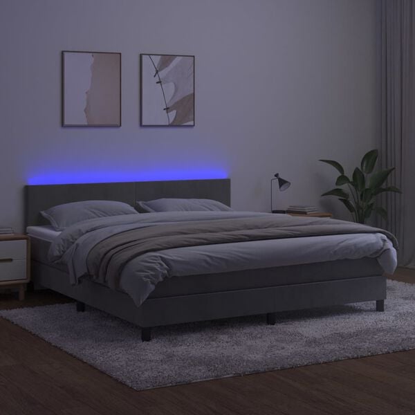 vidaXL Krevet box spring s madracem LED svjetlosivi 160x200 cm bar&scaron;un