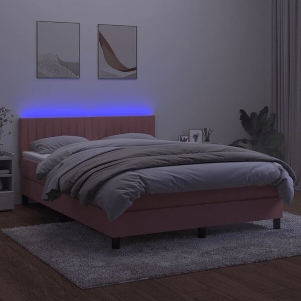 vidaXL Krevet box spring s madracem LED ružičasti 140x200cm bar&scaron;unasti