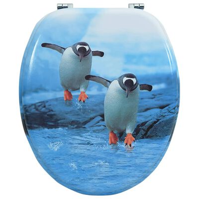 vidaXL Toaletna daska s poklopcem MDF s uzorkom pingvina
