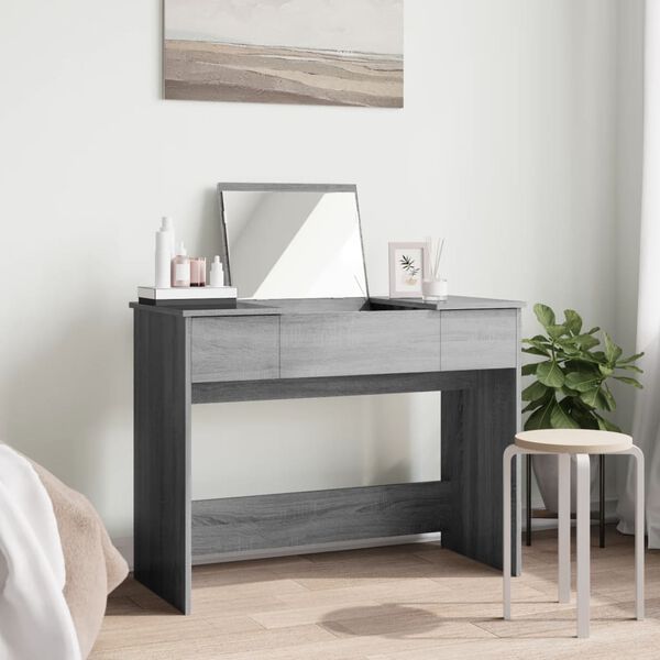 vidaXL Toaletni stolić s ogledalom boja sivog hrasta 100x45x76 cm