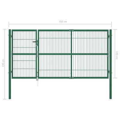 vidaXL Vrtna vrata za ogradu sa stupovima 350 x 140 cm čelična zelena