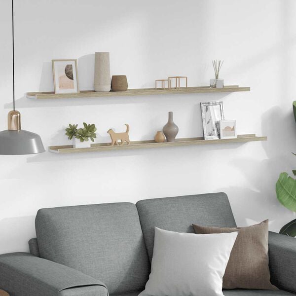 vidaXL Zidne police 2 kom bijele i boja hrasta sonome 115 x 9 x 3 cm