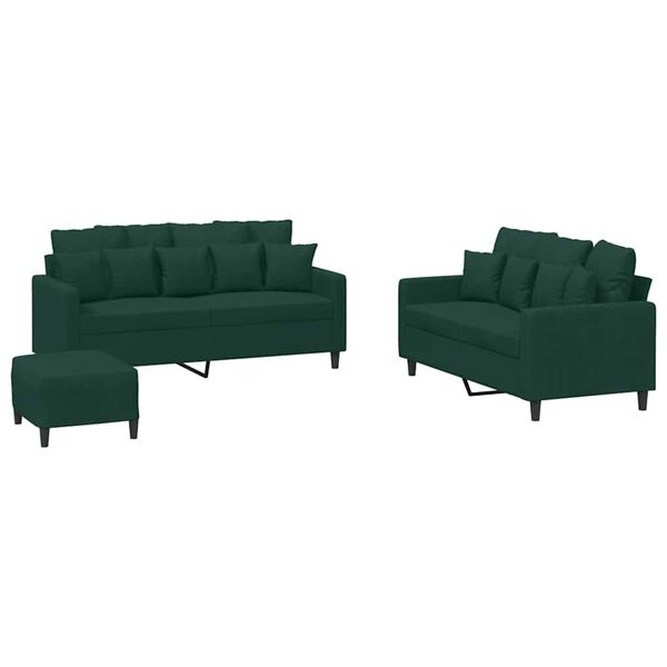 vidaXL 3-dijelni set sofa s jastucima tamnozeleni bar&scaron;unasti