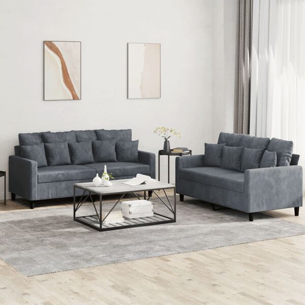 vidaXL 2-dijelni set sofa s jastucima tamnosivi baršunasti