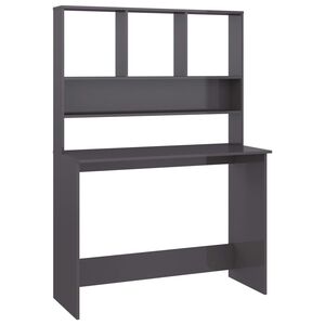 vidaXL Radni stol s policama visoki sjaj sivi 110x45x157 cm iverica