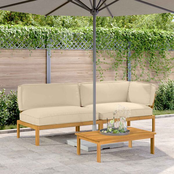 vidaXL Set sofe s jastukom Jednobojno 3 pcs Bež Čvrsto drvo akacije