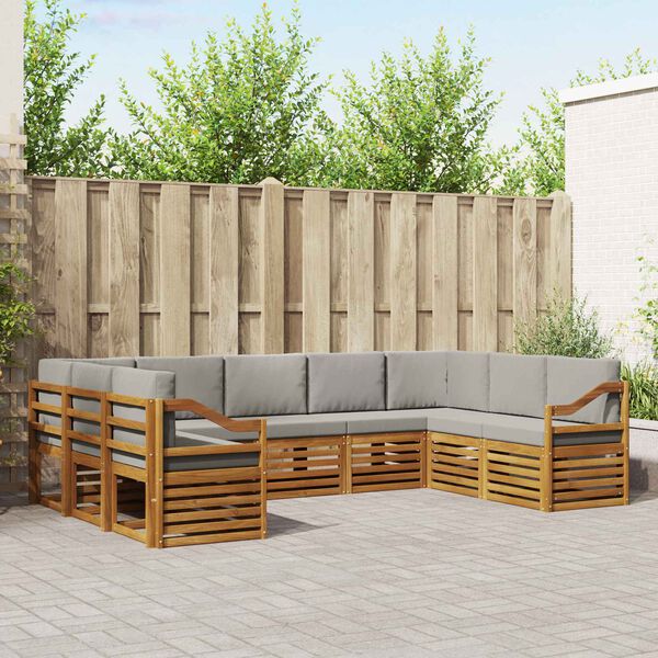 vidaXL Setovi sofa 9 pcs Prirodna i svijetlo siva Čvrsto drvo akacije
