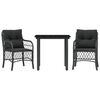 vidaXL 3-dijelni bistro set s jastucima crni od poliratana