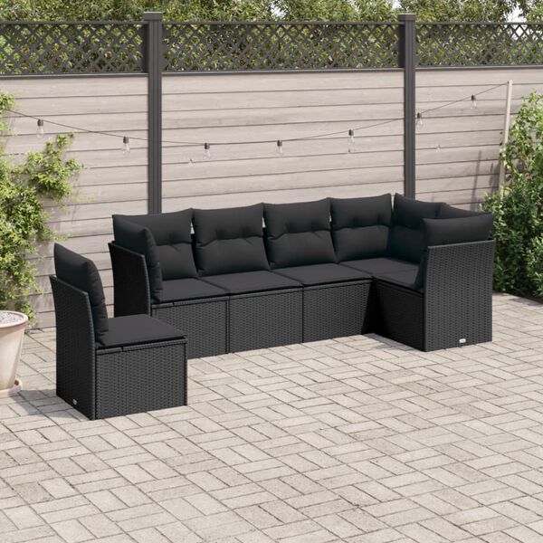 vidaXL 6-dijelni set vrtnih sofa s jastucima crni od poliratana