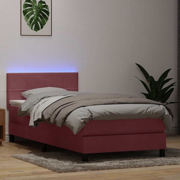 vidaXL Box Spring krevet s madracem i LED ružičasti 80x210 cm samt