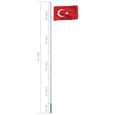 vidaXL Turska zastava s aluminijskim stupom 6,2 m