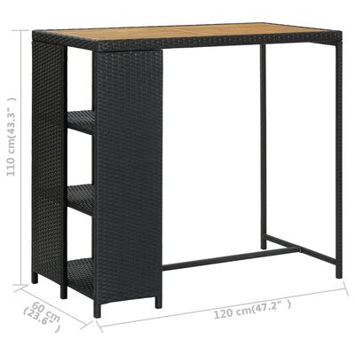 vidaXL Barski stol sa stalkom za pohranu crni 120x60x110 cm poliratan