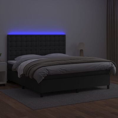 vidaXL Krevet box spring s madracem LED crni 160x200cm od umjetne kože