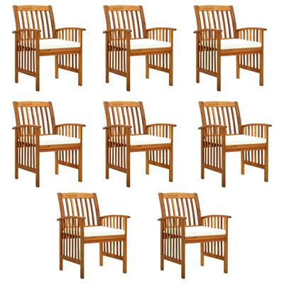 vidaXL Vrtne blagovaonske stolice od drva bagrema 8 kom s jastucima