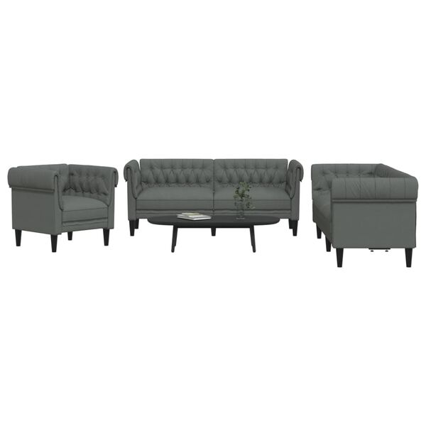 vidaXL 3-dijelni set sofa tamnosivi od tkanine