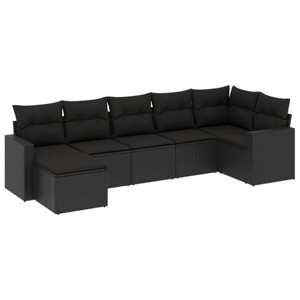 vidaXL 7-dijelni set vrtnih sofa od poliratana s jastucima crni