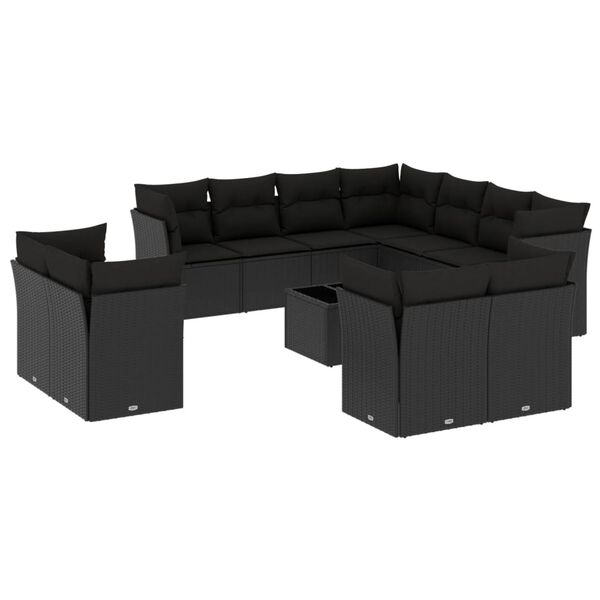 vidaXL 12-dijelni set vrtnih sofa od poliratana s jastucima crni