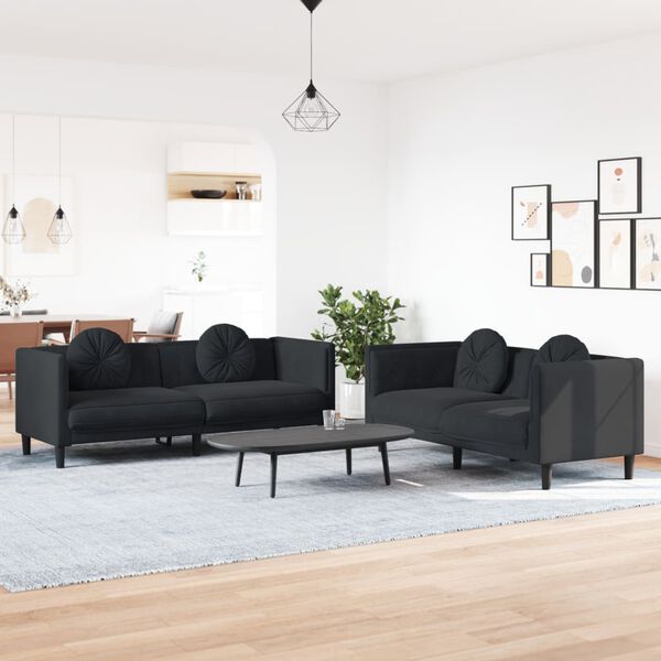 vidaXL 2-dijelni set sofa s jastucima crni baršunasti