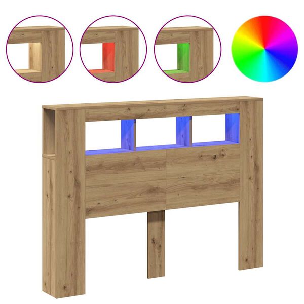 vidaXL LED uzglavlje boja hrasta artisan 140x18,5x103,5 cm drveni