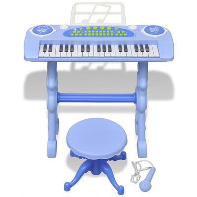 Plava dječja klavijatura s 37 tipki, stolicom i mikrofonom