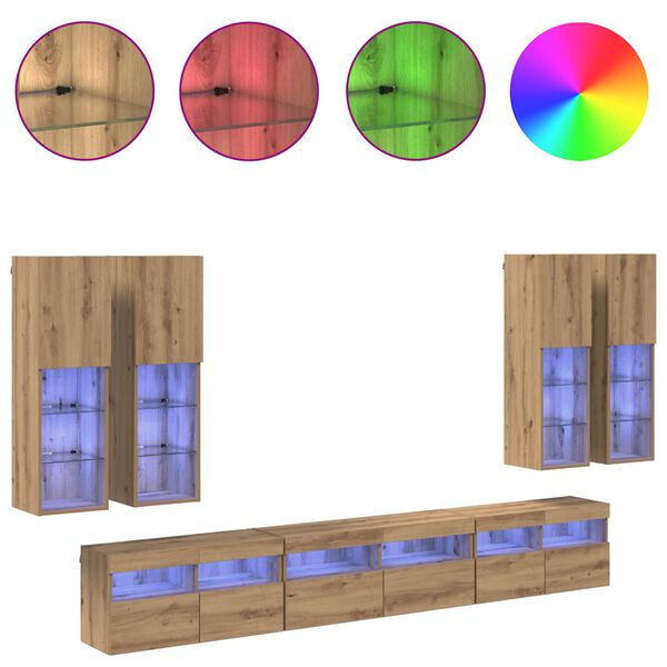 vidaXL Set zidnog ormarića za TV S LED lampica 7 pcs Umjetnički hrast