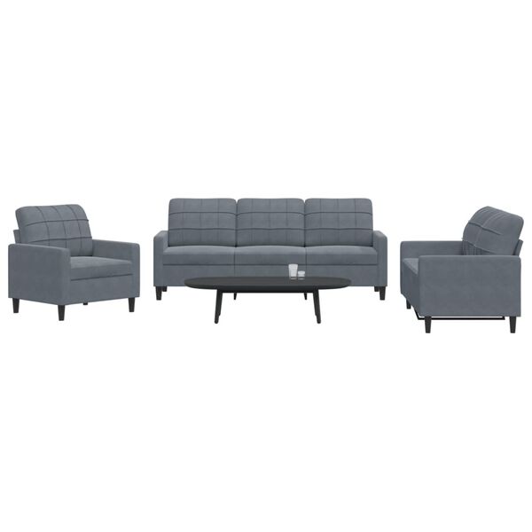 vidaXL 3-dijelni set sofa s jastucima tamnosivi bar&scaron;unasti