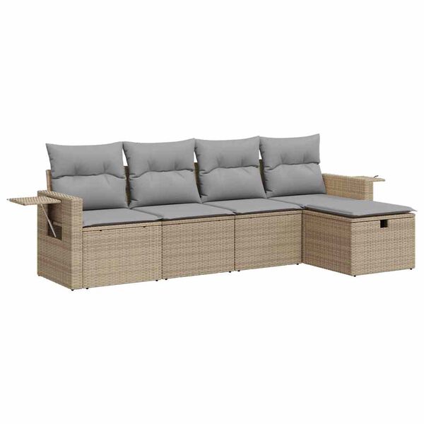 vidaXL 5-dijelni vrtni set sofa s jastucima bež od poliratana