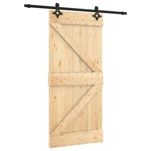 vidaXL Klizna vrata Prirodna i crna 95 x 210 cm Čvrsta borovina