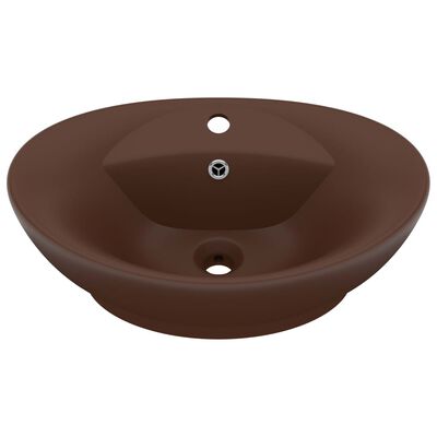 vidaXL Luksuzni ovalni umivaonik mat tamnosmeđi 58,5 x 39 cm keramički