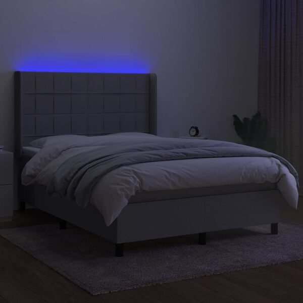 vidaXL Krevet box spring s madracem LED svjetlosivi 140x190 cm tkanina