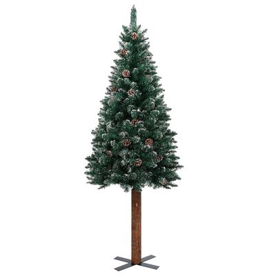 vidaXL Tanko osvijetljeno božićno drvce sa snijegom zeleno 210 cm