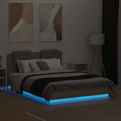 vidaXL Okvir kreveta s uzglavljem LED boja hrasta sonome 135 x 190 cm