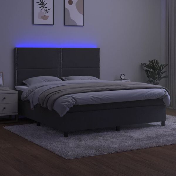 vidaXL Krevet box spring s madracem LED tamnosivi 160x200 cm bar&scaron;un
