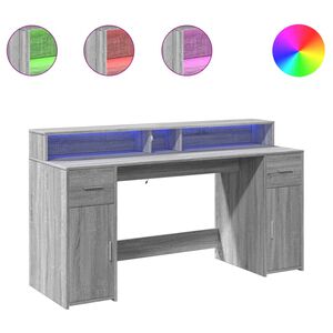 vidaXL Radni stol s LED svjetlima siva boja hrasta 160x55x91 cm drveni