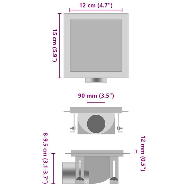 vidaXL Odvod za tu&scaron; s poklopcem 2-u-1 15 x 15 cm od nehrđajućeg čelika