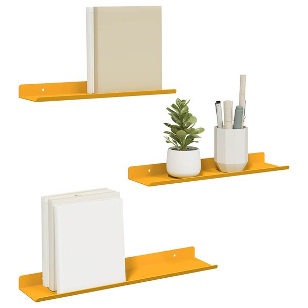 vidaXL Lebdeća polica Zidne 3 pcs Žuta 40 x 9 x 2,5 cm Čelik