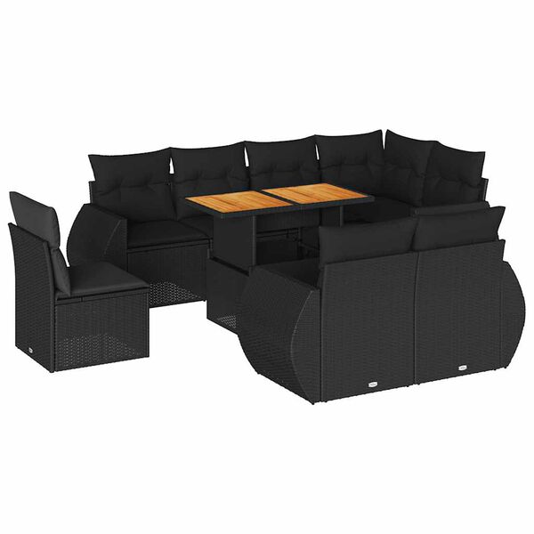 vidaXL 9-dijelni set vrtnih sofa s jastucima crni od poliratana