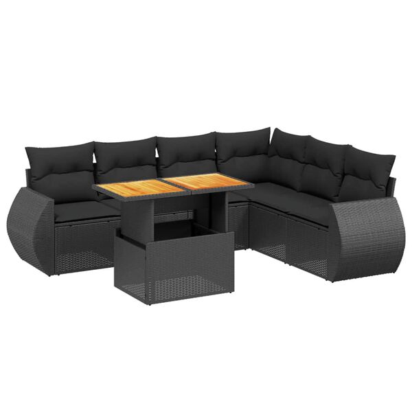 vidaXL 7-dijelni set vrtnih sofa od poliratana s jastucima crni