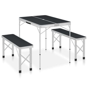 vidaXL Sklopivi stol za kampiranje s 2 klupe aluminijski sivi