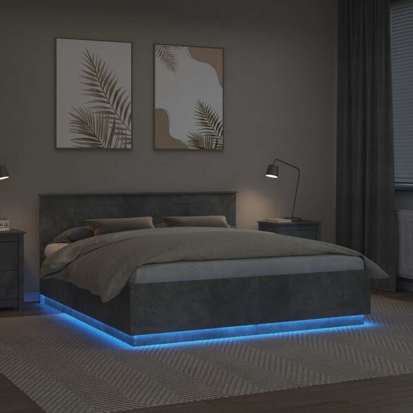 vidaXL Krevetna konstrukcija S LED lampica Betonski sivi 200 x 200 cm