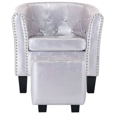 vidaXL Fotelja od umjetne kože s osloncem za noge sjajna srebrna