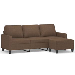 vidaXL Trosjed s tabureom smeđi 180 cm od tkanine
