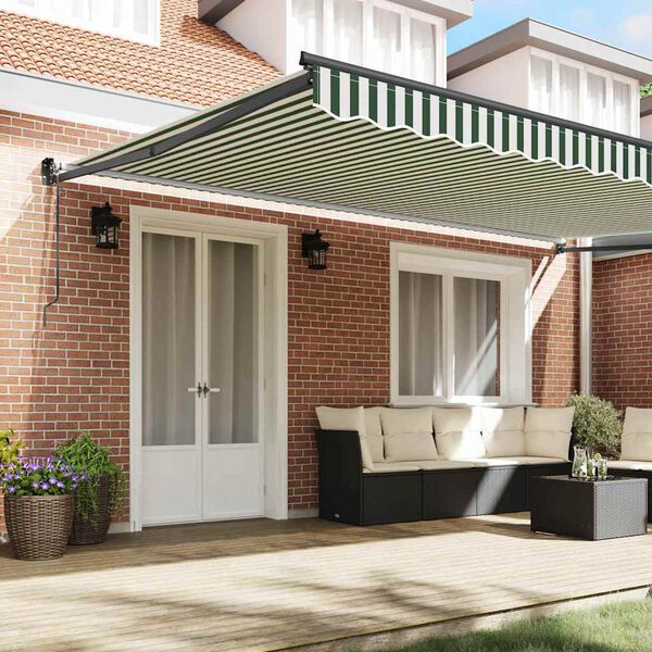 vidaXL Skrovita tenda Zelena i bijela 500 &times; 300 cm Poliester, Metal