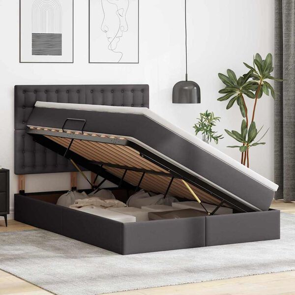 vidaXL Krevet s od storage s madracem Siva 140 x 200 cm Lažna koža