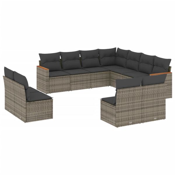 vidaXL 11-dijelni set vrtnih sofa od poliratana s jastucima sivi