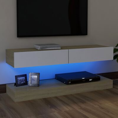 vidaXL TV ormarić s LED svjetlima bijeli i boja hrasta 120 x 35 cm