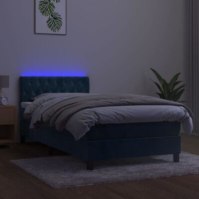 vidaXL Krevet box spring s madracem LED tamnoplavi 100x200 cm baršun