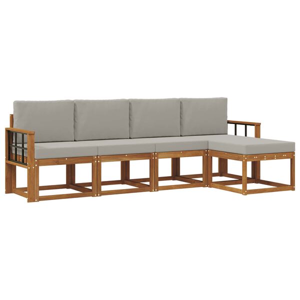 vidaXL Set vanjskih sofa s jastukom 5 pcs Prirodna i svijetlo siva