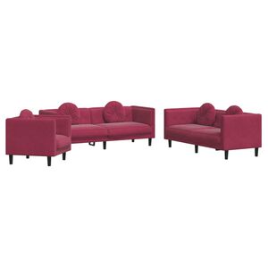 vidaXL 3-dijelni set sofa s jastucima crvena boja vina bar&scaron;unasti